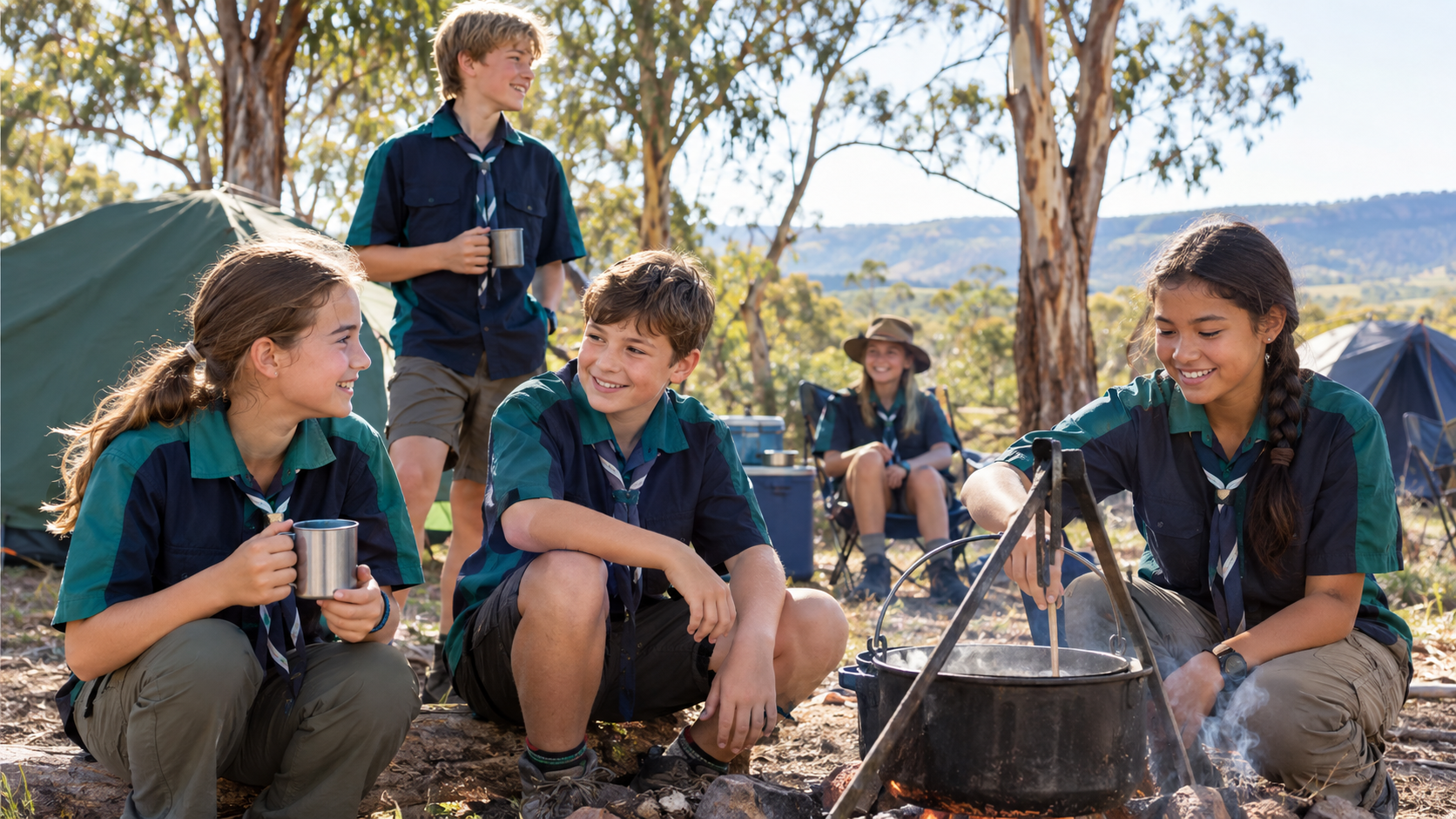 AI-generated illustration of Scouts camping in the Australian bush